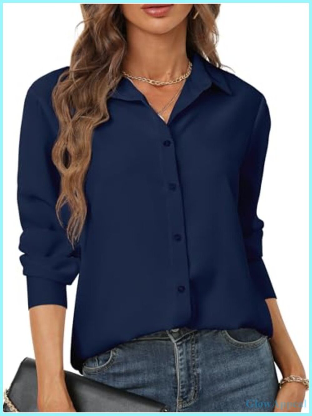 Women's Button Down Long Sleeve Chiffon Blouse Business Casual Tunic